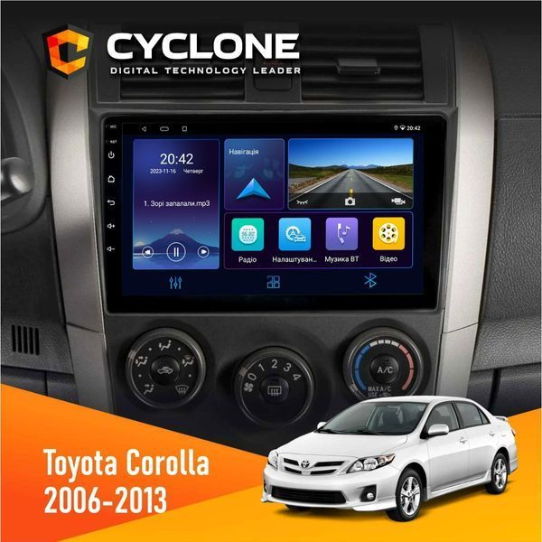 Штатна магнітола Toyota Corolla 2006-2013 Big frame Cyclone C9-006 4x64, DSP, DVR НФ-00004008 фото