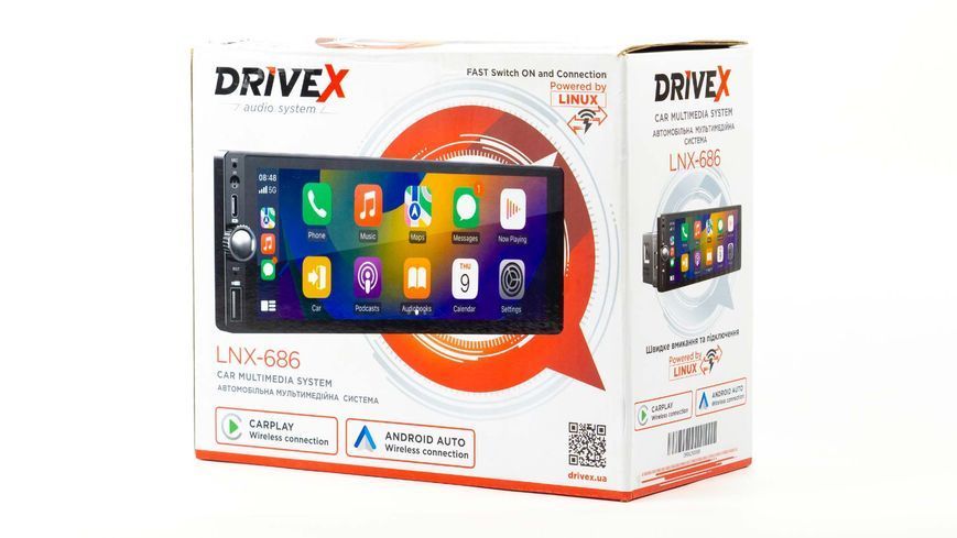 Автомобільний мультимедійний центр 2-Din 7" з бездротовим CarPlay та Android Auto - DriveX LNX-686 1-Din 7" CarPlay 4x45W Linux DX-2257 фото