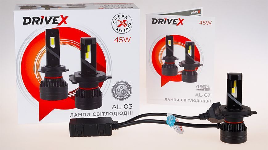 LED лампи автомобільні DriveX AL-03 H4 H/L 6000K LED 45W CAN 12-24В DX-1031 фото