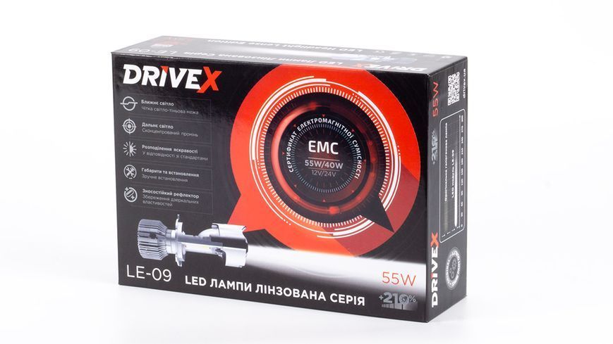 Світлодіодні лампи з лінзою DriveX LE-09 HB4 50W 9-16V 6000K к-т. DX-3720 фото